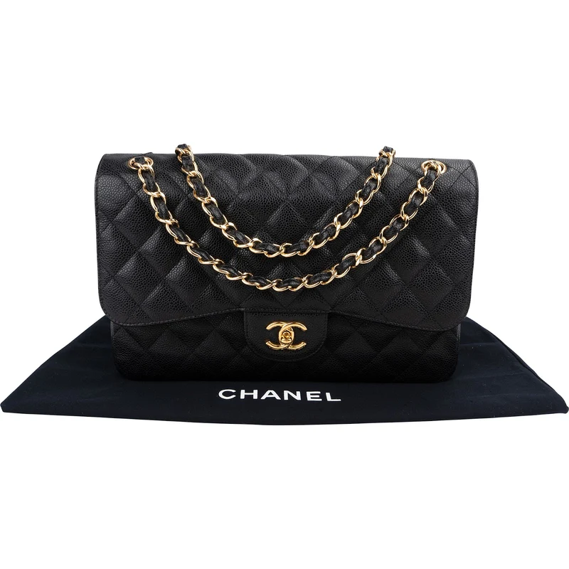Chanel Quilted Caviar Leather Jumbo Double Flap Crossbody Bag