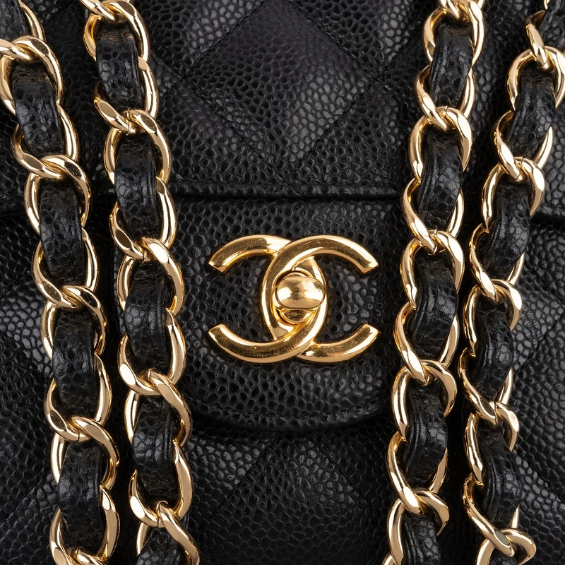 Chanel Quilted Caviar Leather Jumbo Double Flap Crossbody Bag