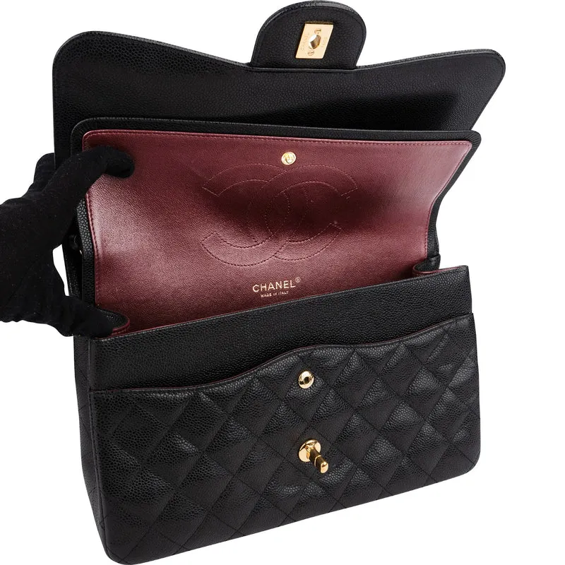 Chanel Quilted Caviar Leather Jumbo Double Flap Crossbody Bag