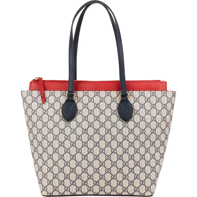 Gucci Blue Monogram GG Supreme Bicolor Leather Tote Shoulder Bag
