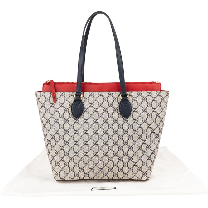 Gucci Blue Monogram GG Supreme Bicolor Leather Tote Shoulder Bag