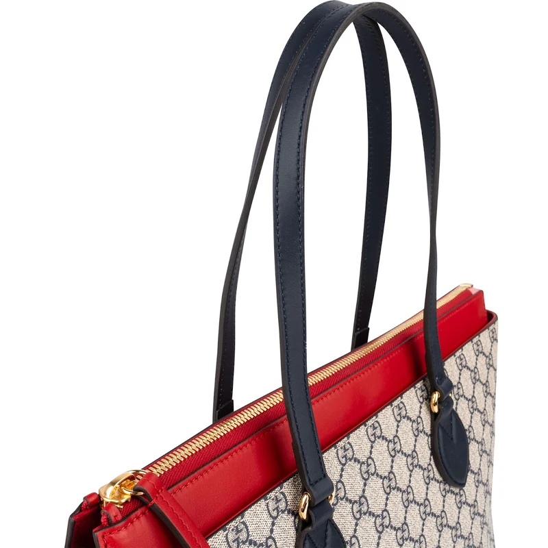 Gucci Blue Monogram GG Supreme Bicolor Leather Tote Shoulder Bag