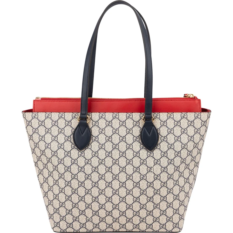 Gucci Blue Monogram GG Supreme Bicolor Leather Tote Shoulder Bag