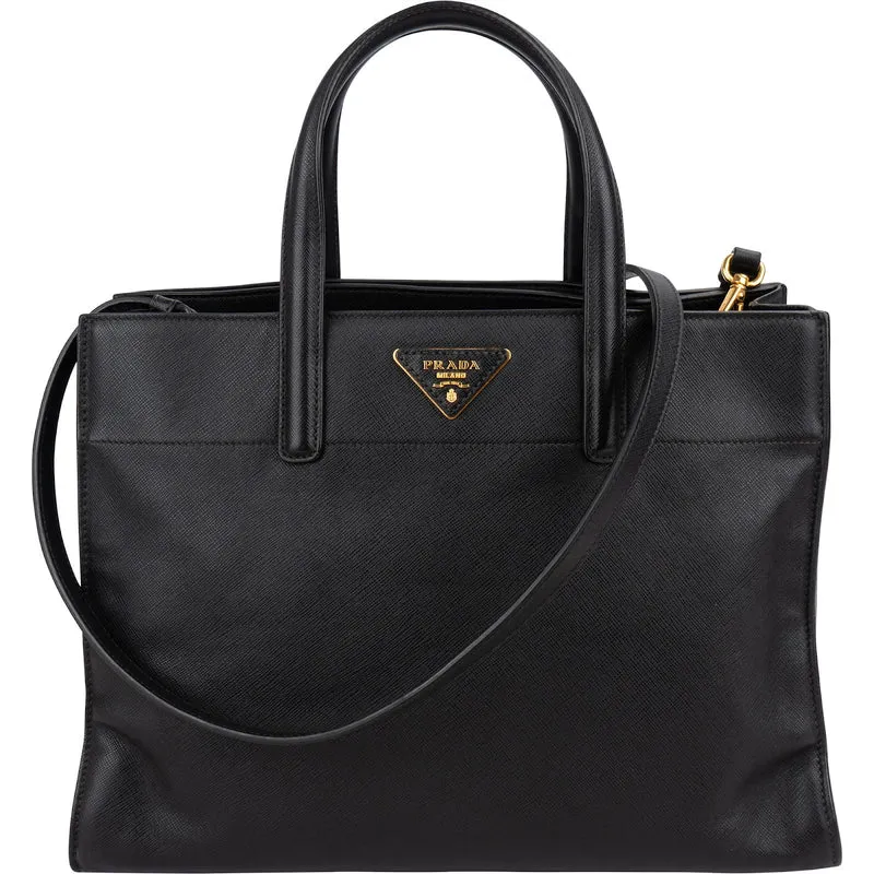 Prada Black Saffiano Leather Galleria Tote Handbag