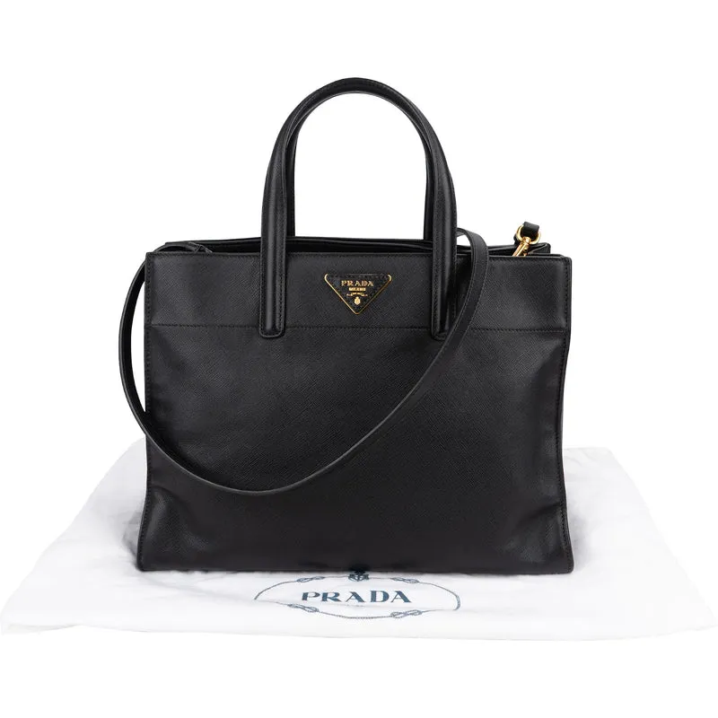Prada Black Saffiano Leather Galleria Tote Handbag
