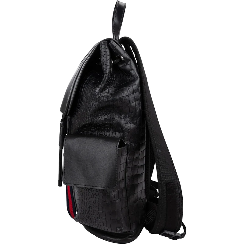 Gucci Crocodile-Embossed Leather Web Stripe Backpack