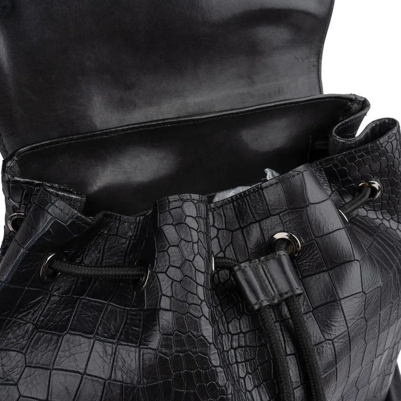 Gucci Crocodile-Embossed Leather Web Stripe Backpack