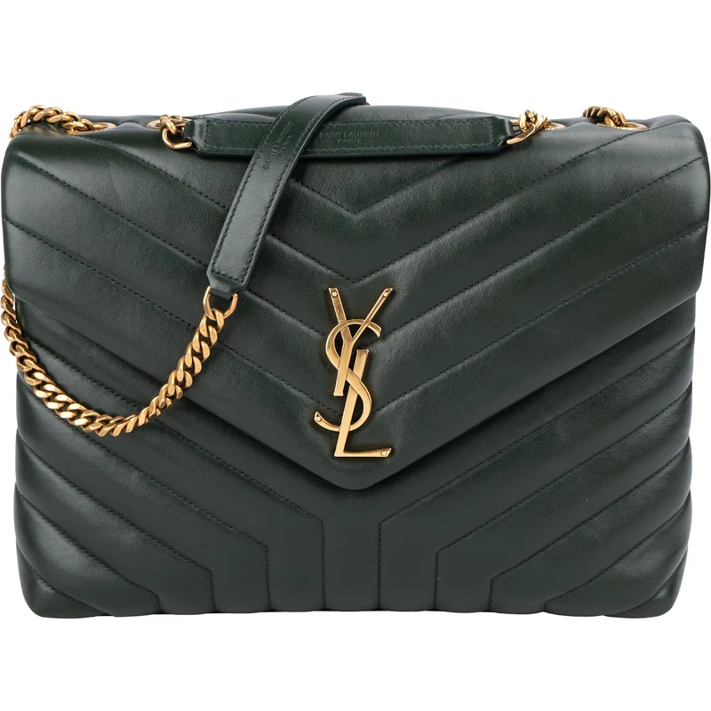 Yves Saint Laurent Dark Green Quilted Calfskin Medium Loulou Crossbody Bag