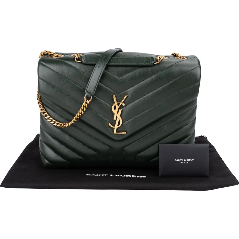 Yves Saint Laurent Dark Green Quilted Calfskin Medium Loulou Crossbody Bag
