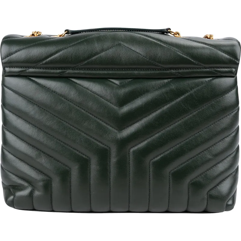 Yves Saint Laurent Dark Green Quilted Calfskin Medium Loulou Crossbody Bag