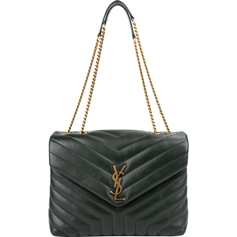 Yves Saint Laurent Dark Green Quilted Calfskin Medium Loulou Crossbody Bag