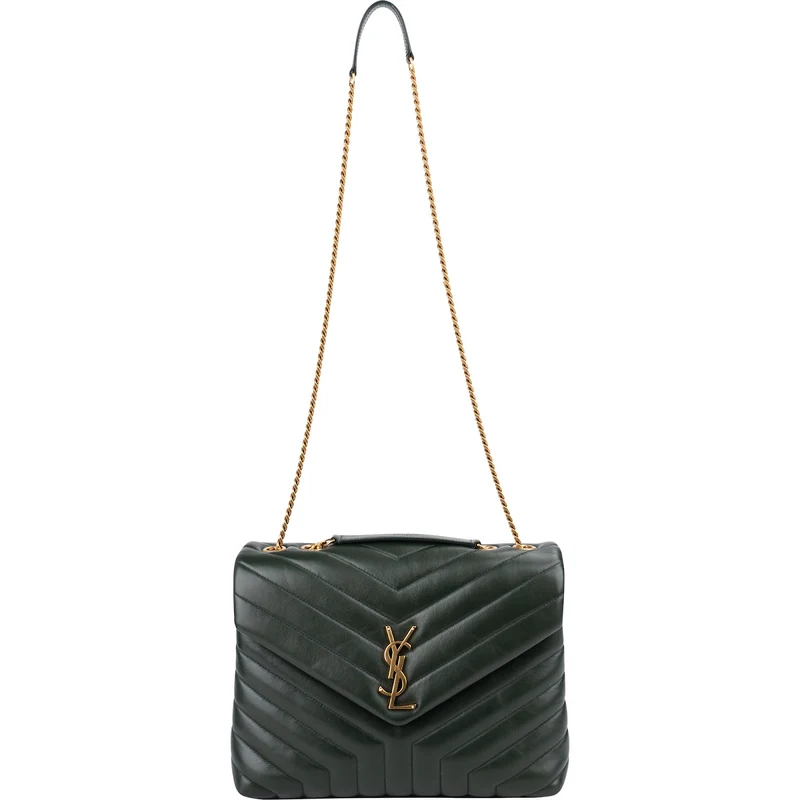 Yves Saint Laurent Dark Green Quilted Calfskin Medium Loulou Crossbody Bag