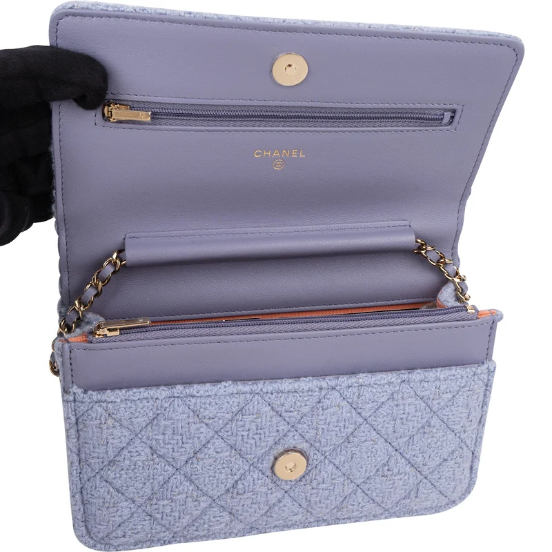 Chanel Quilted Tweed Wallet on Chain Crossbody Bag