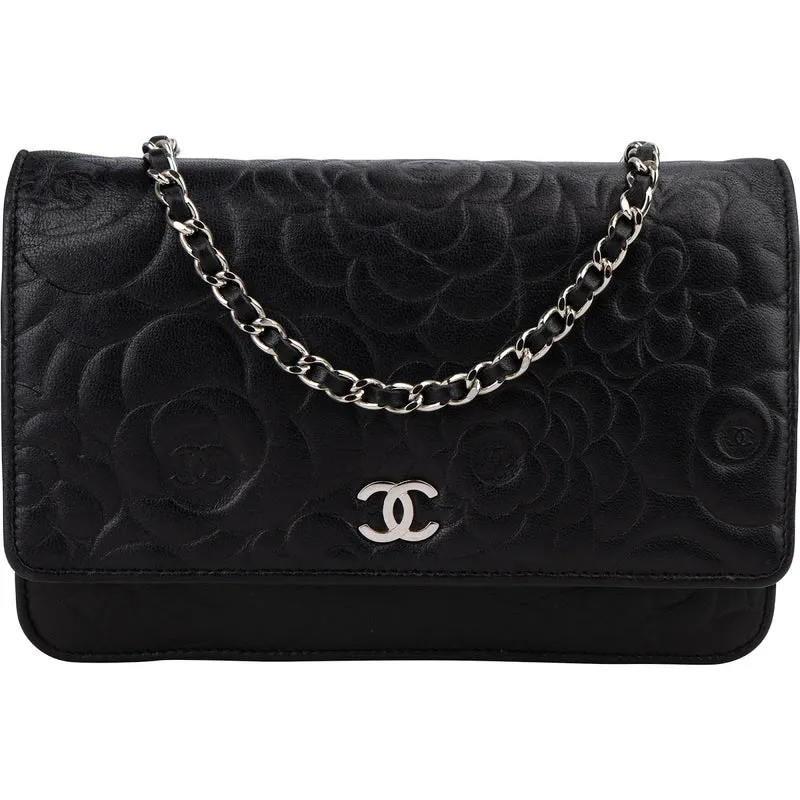 Chanel Camellia Embossed Lambskin Wallet On Chain Crossbody Bag