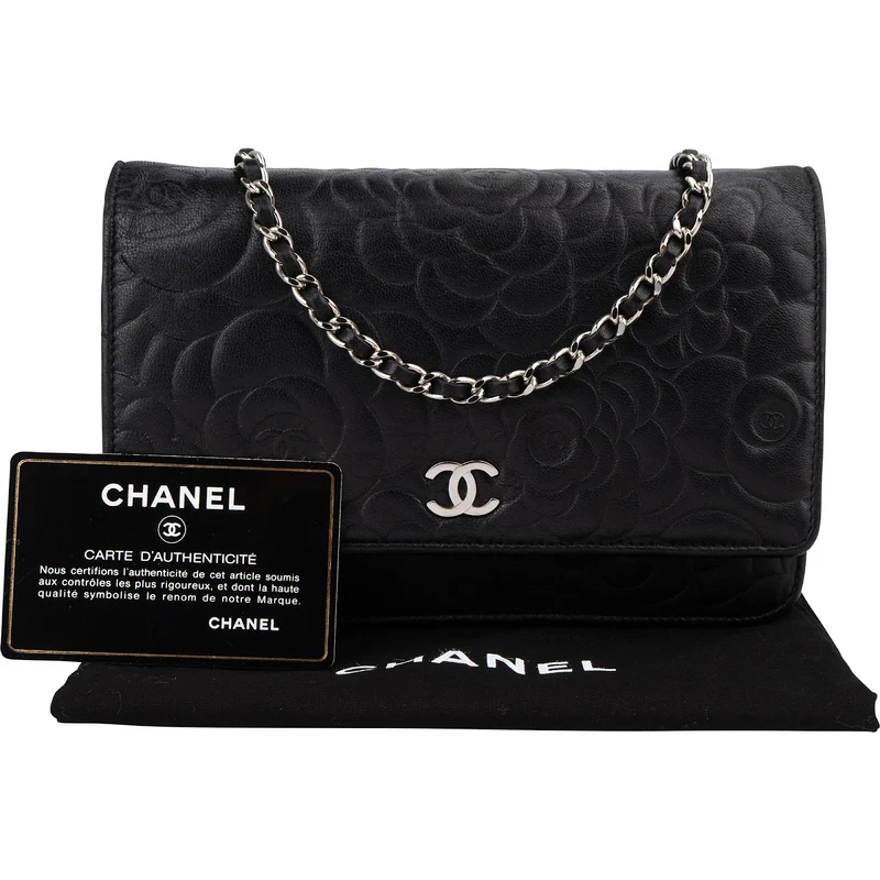 Chanel Camellia Embossed Lambskin Wallet On Chain Crossbody Bag