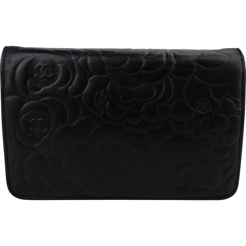Chanel Camellia Embossed Lambskin Wallet On Chain Crossbody Bag