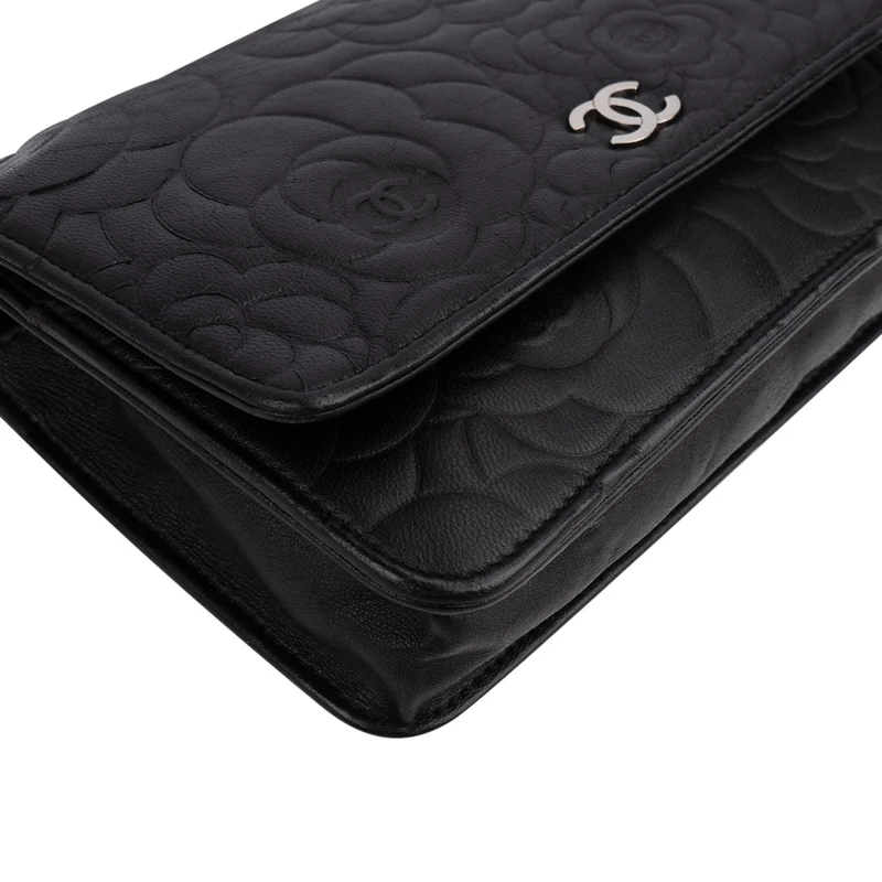Chanel Camellia Embossed Lambskin Wallet On Chain Crossbody Bag