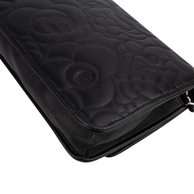 Chanel Camellia Embossed Lambskin Wallet On Chain Crossbody Bag