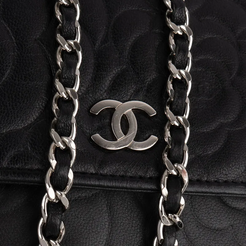 Chanel Camellia Embossed Lambskin Wallet On Chain Crossbody Bag