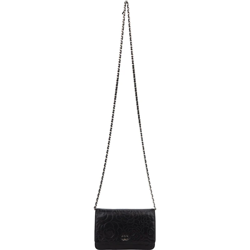 Chanel Camellia Embossed Lambskin Wallet On Chain Crossbody Bag