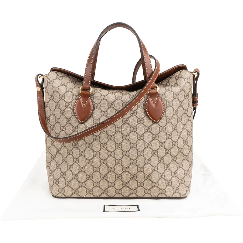 Gucci Monogram GG Supreme Canvas Linea A Foldover Tote Handbag