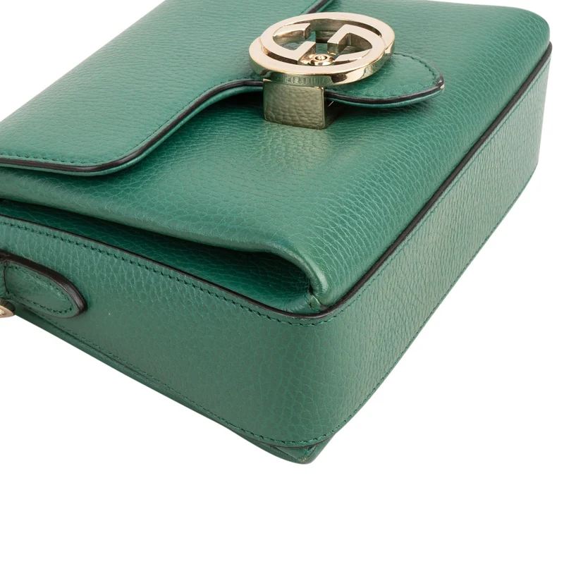 Gucci Grained Leather Interlocking GG Shoulder Crossbody Bag
