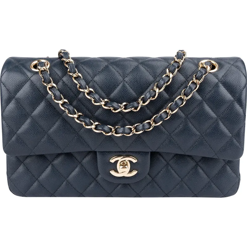 Chanel Quilted Caviar Leather Medium Double Flap Shoulder Bag