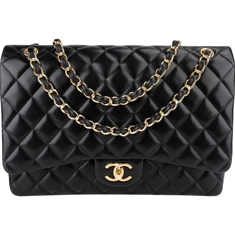 Chanel Quilted Lambskin Gold Maxi Double Flap Crossbody Bag