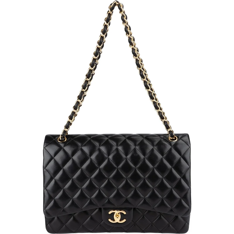Chanel Quilted Lambskin Gold Maxi Double Flap Crossbody Bag