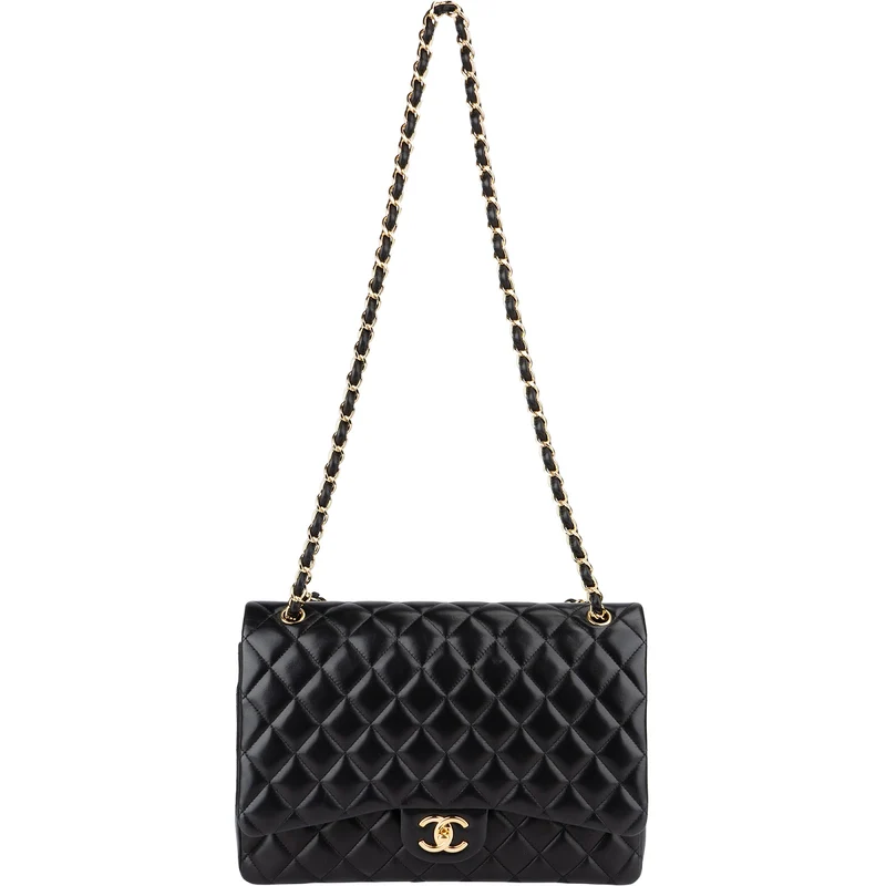 Chanel Quilted Lambskin Gold Maxi Double Flap Crossbody Bag