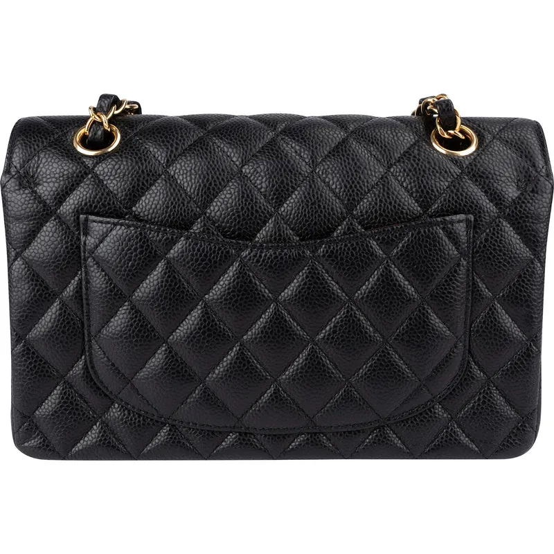 Chanel Quilted Caviar Leather Gold Small Double Flap Shoulder Bag