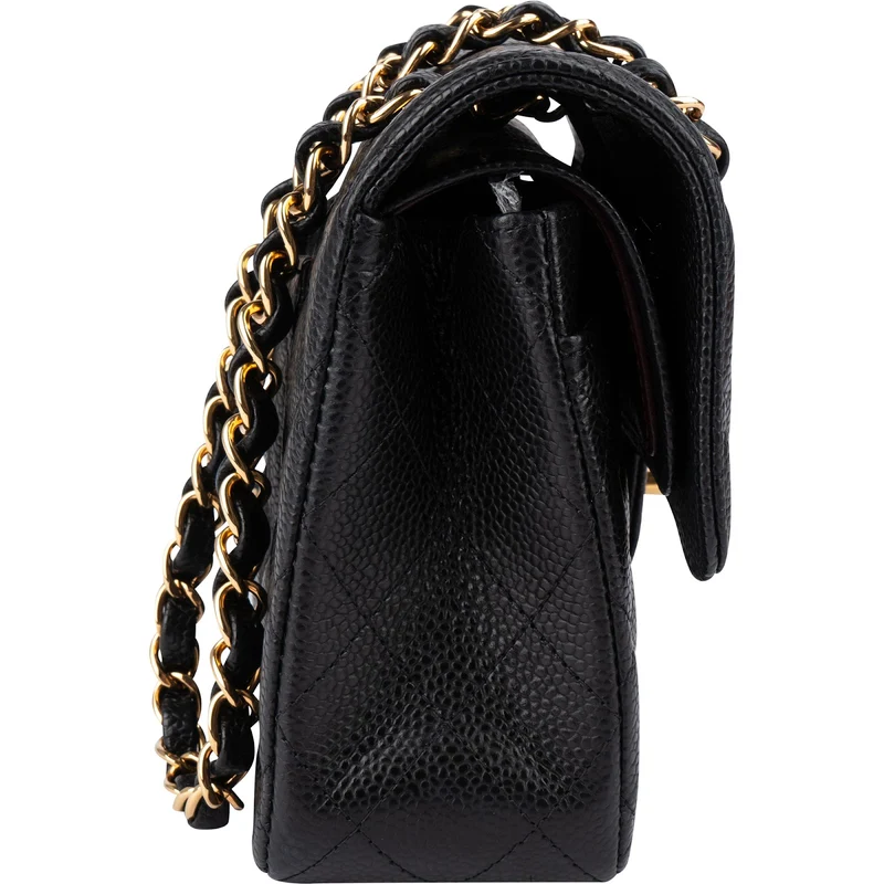 Chanel Quilted Caviar Leather Gold Small Double Flap Shoulder Bag