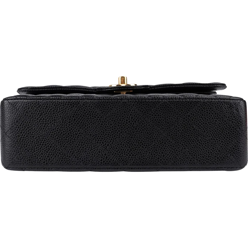 Chanel Quilted Caviar Leather Gold Small Double Flap Shoulder Bag