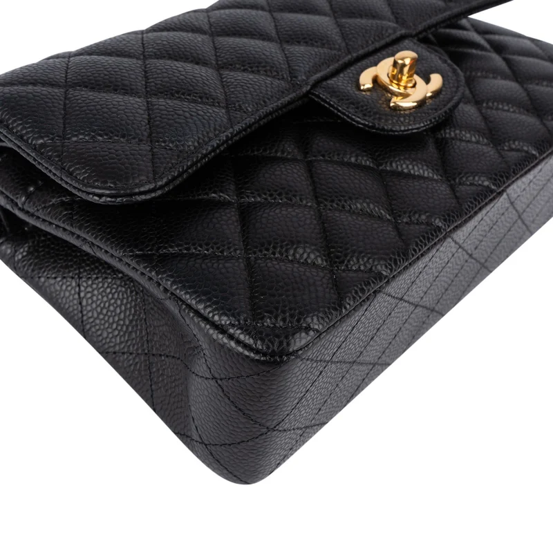Chanel Quilted Caviar Leather Gold Small Double Flap Shoulder Bag