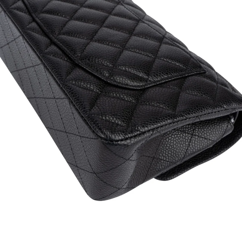 Chanel Quilted Caviar Leather Gold Small Double Flap Shoulder Bag