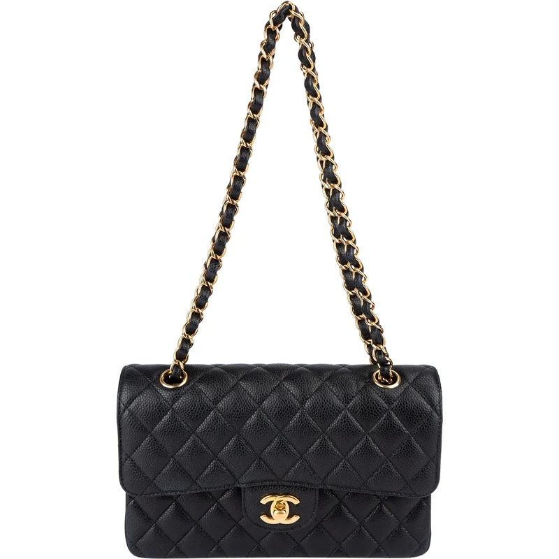 Chanel Quilted Caviar Leather Gold Small Double Flap Shoulder Bag