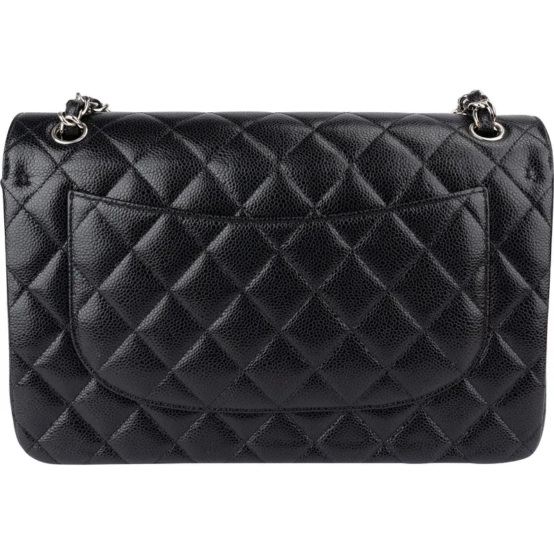 Chanel Quilted Caviar Leather Palladium Jumbo Double Flap Crossbody Bag