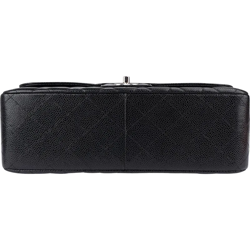 Chanel Quilted Caviar Leather Palladium Jumbo Double Flap Crossbody Bag