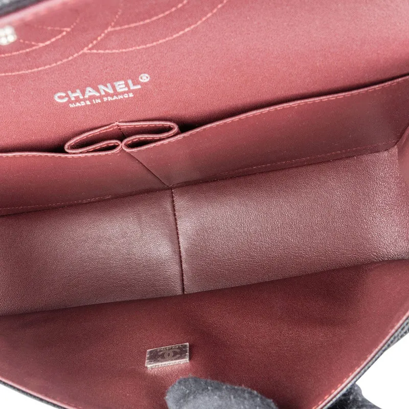 Chanel Quilted Caviar Leather Palladium Jumbo Double Flap Crossbody Bag