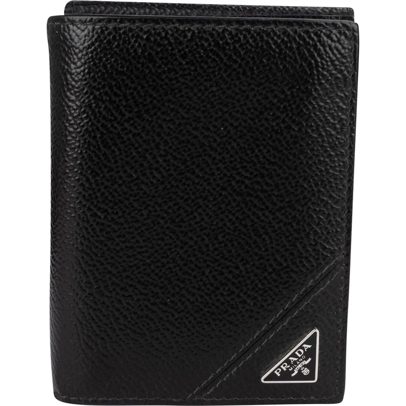 Prada Saffiano Corner Leather Small Vertical Bifold Wallet