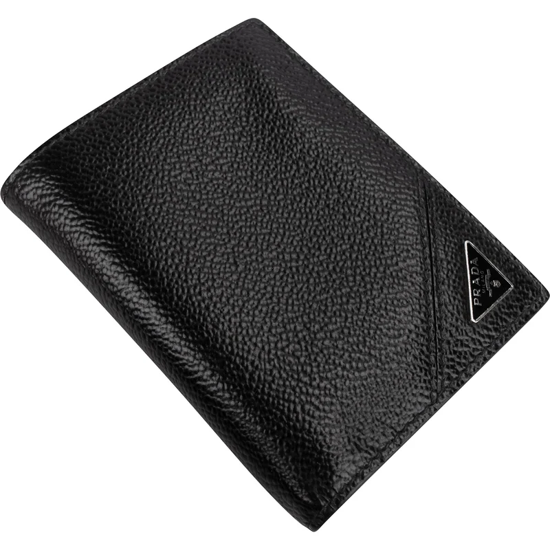 Prada Saffiano Corner Leather Small Vertical Bifold Wallet