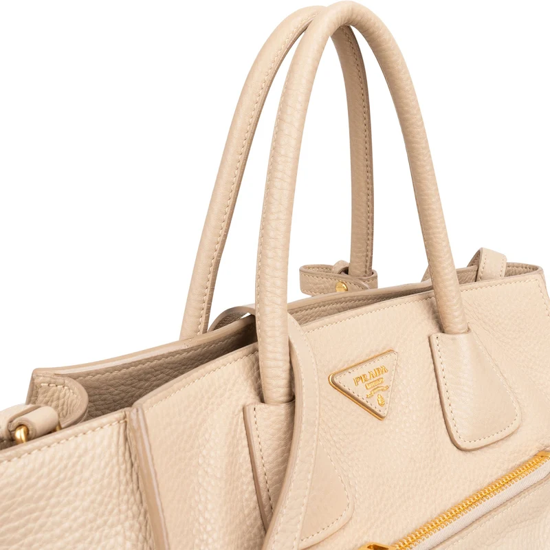 Prada Vitello Daino Leather Twin Pocket Luggage Shopper Handbag