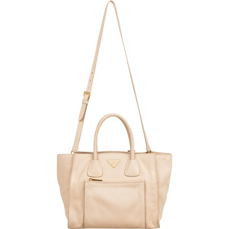 Prada Vitello Daino Leather Twin Pocket Luggage Shopper Handbag