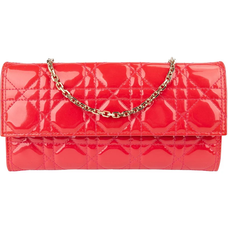 Christian Dior Patent Cannage Leather Wallet On Chain Crossbody Bag