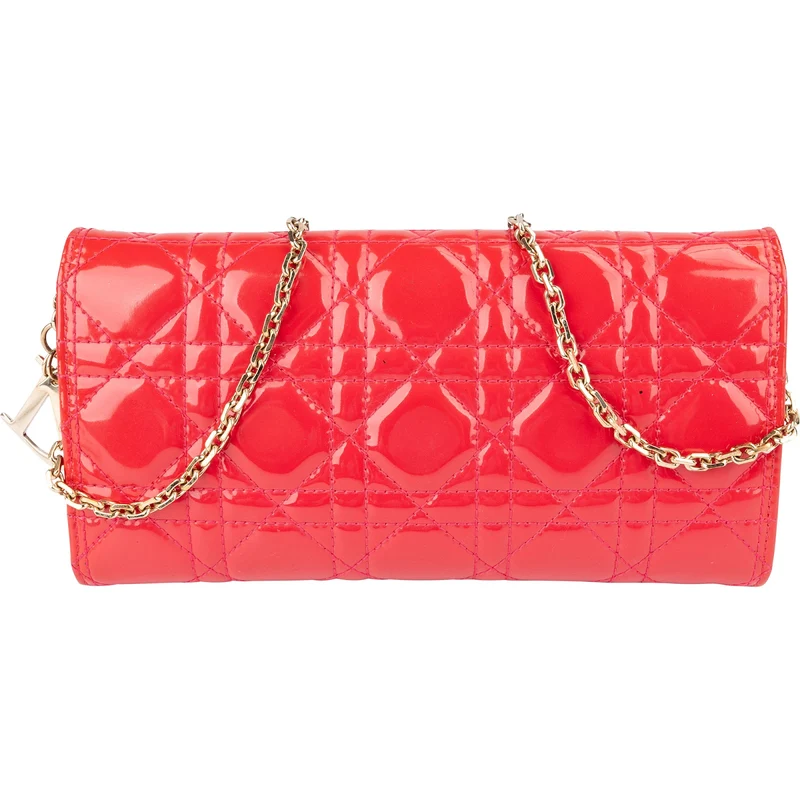 Christian Dior Patent Cannage Leather Wallet On Chain Crossbody Bag