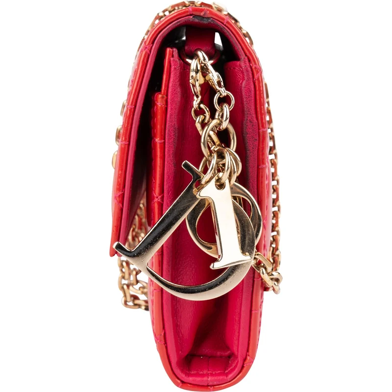 Christian Dior Patent Cannage Leather Wallet On Chain Crossbody Bag