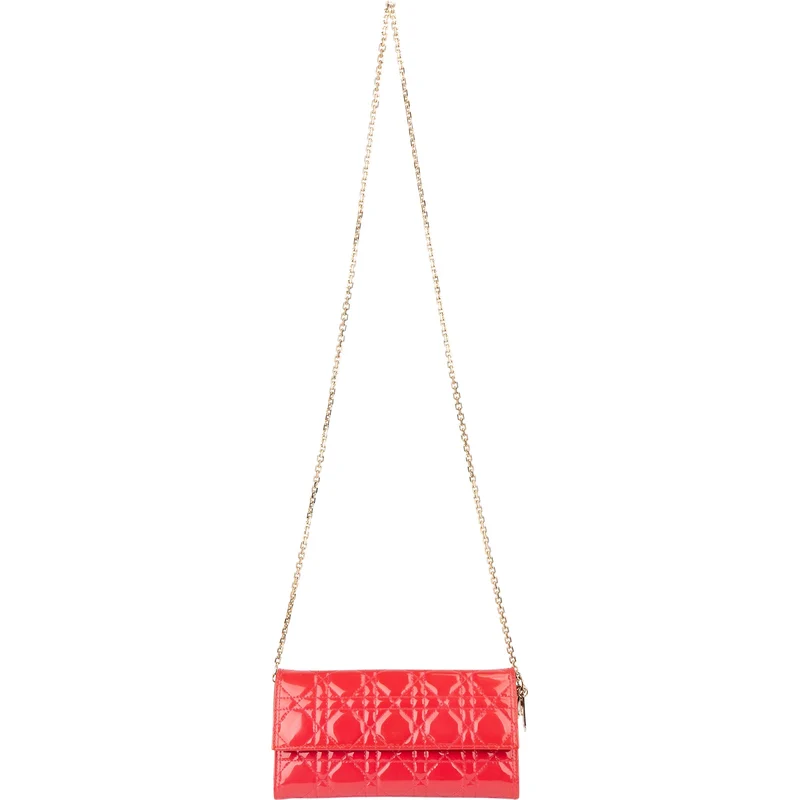 Christian Dior Patent Cannage Leather Wallet On Chain Crossbody Bag