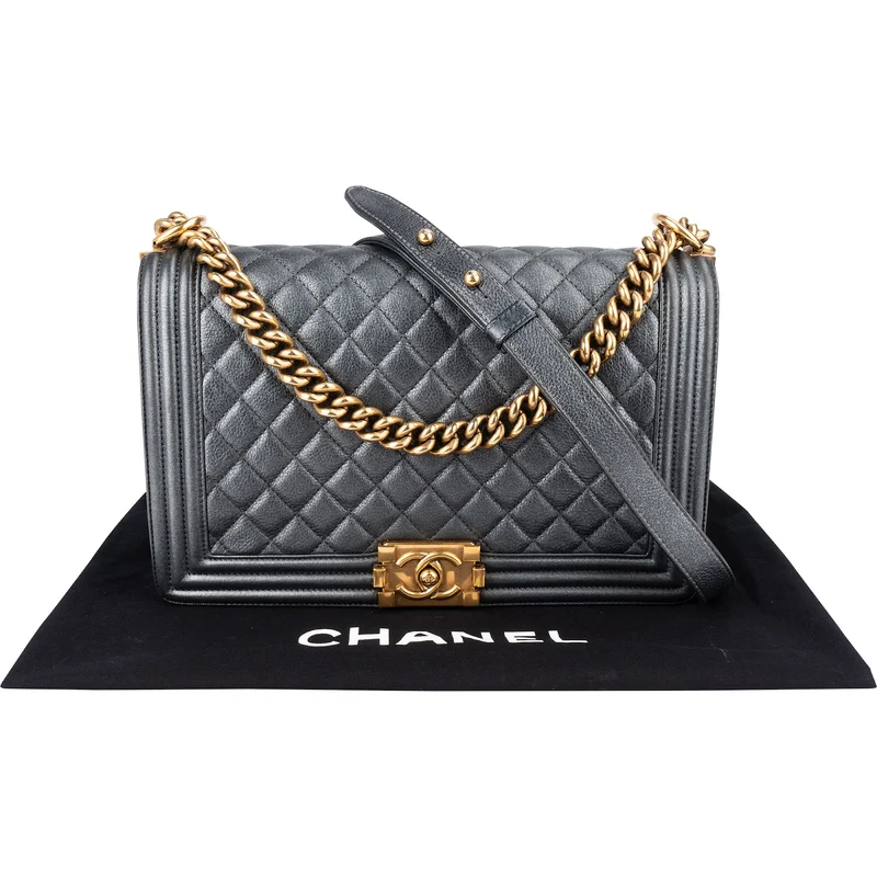 Chanel Quilted Metallic Lambskin Large Boy New Medium Crossbody Bag