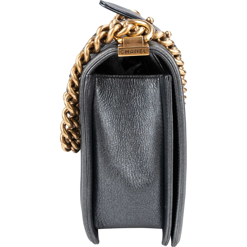 Chanel Quilted Metallic Lambskin Large Boy New Medium Crossbody Bag