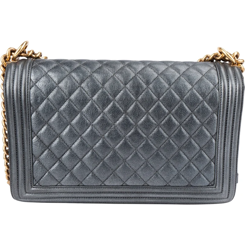 Chanel Quilted Metallic Lambskin Large Boy New Medium Crossbody Bag